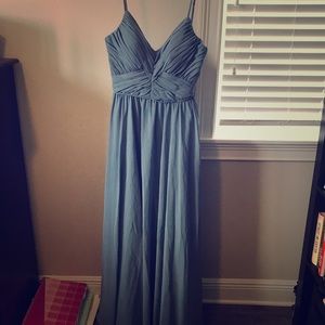 Long blue/grey Kennedy Blue bridesmaids dress